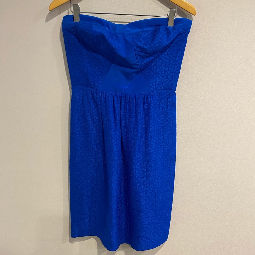 Rebecca Taylor Aztec Strapless Silk Dress Sapphire